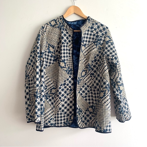 Catherines Jackets & Blazers - Catherine’s Art-to-Wear Indigo Tie Dye Reversible Quilted Collarless Jacket